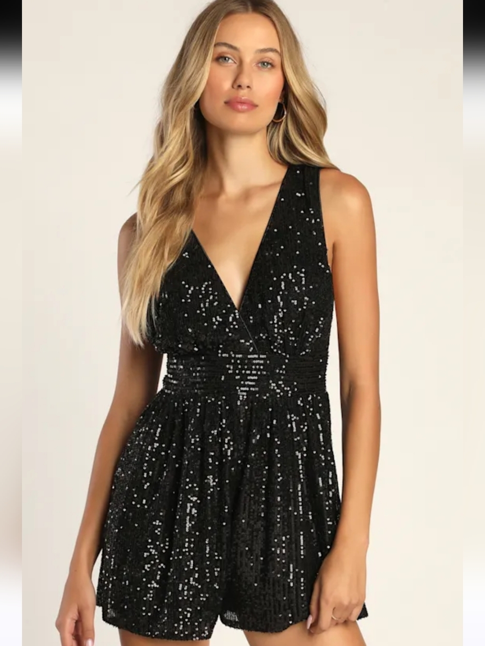 Black Sequin V-Neck Party Romper